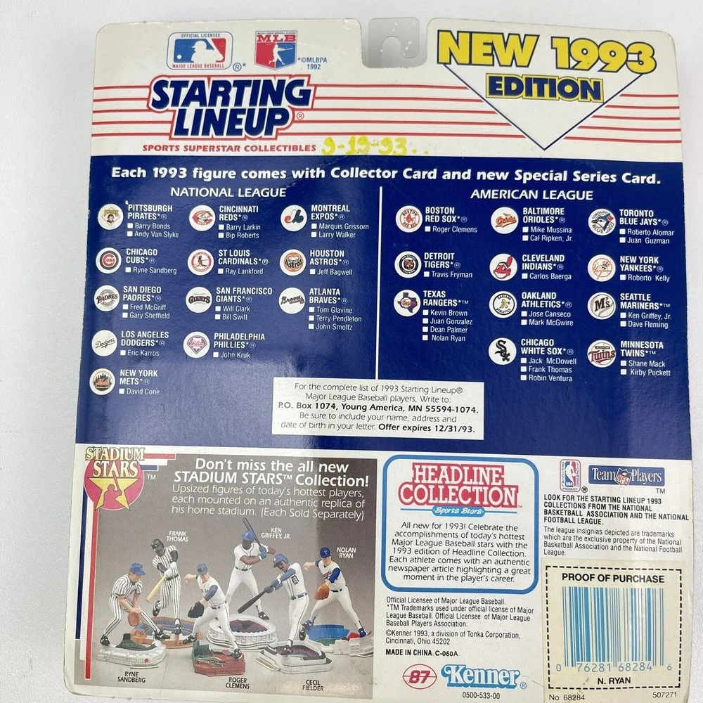 1993 Starting Lineup Nolan Ryan Rangers Extended Series Retirement Edition